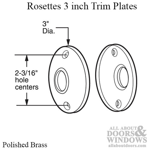 Rosettes, Door Knob 3 inch  - Polished Brass (Pair) - Rosettes, Door Knob 3 inch  - Polished Brass (Pair)