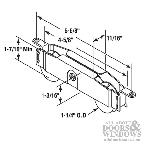 Sliding Patio Door Roller With Inverted Tab Housing 1.25 Inch Steel Wheel and Steel Housing - Sliding Patio Door Roller With Inverted Tab Housing 1.25 Inch Steel Wheel and Steel Housing