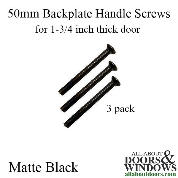 50mm Hoppe Handle Screws, 3 pack - For 1 3/4 Inch Doors - Matte Black - 50mm Hoppe Handle Screws, 3 pack - For 1 3/4 Inch Doors - Matte Black