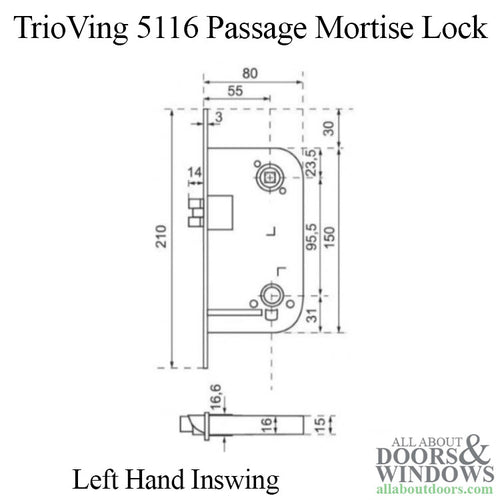 TrioVing 5116 Passive Mortise Lock for Left Hand Inswing - TrioVing 5116 Passive Mortise Lock for Left Hand Inswing