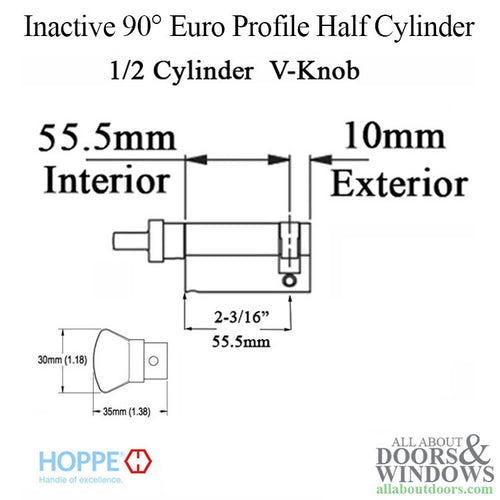 55.5/10 CES Inactive 90° Euro Profile Half Cylinder - 55.5/10 CES Inactive 90° Euro Profile Half Cylinder