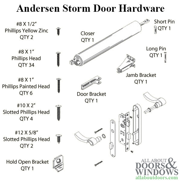 Hardware Kit, Handle and Closer - Brass / White - Hardware Kit, Handle and Closer - Brass / White