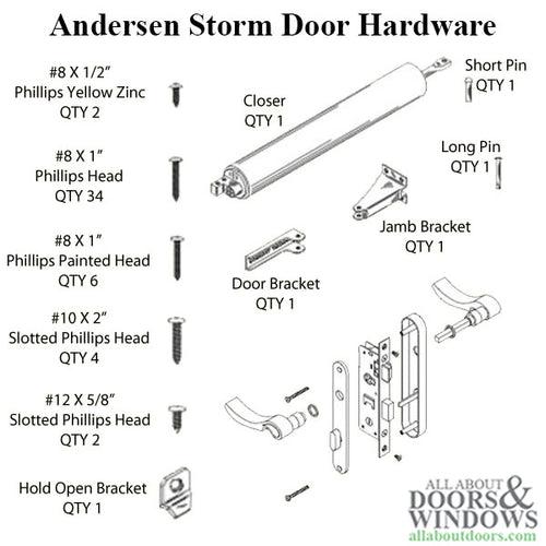 Hardware Kit, Handle and Closer - Brass / White - Hardware Kit, Handle and Closer - Brass / White