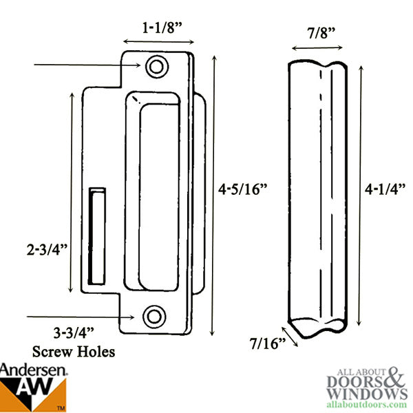 Andersen Window - PSI Gliding Door - 2 Panel Screen Door Handle - Interior \ Exterior Set - White - Andersen Window - PSI Gliding Door - 2 Panel Screen Door Handle - Interior \ Exterior Set - White