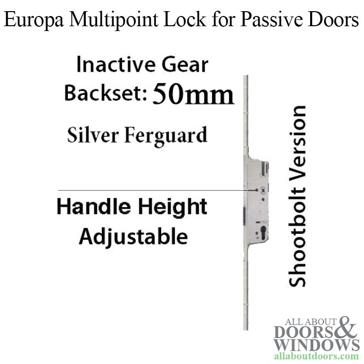 Inactive 50/92 Europa Multipoint Lock for Passive Doors - Silver Ferguard - Inactive 50/92 Europa Multipoint Lock for Passive Doors - Silver Ferguard