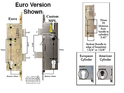 Atrium MP Lock Essve Hook Latch 3-Point Multipoint Lock, 68 inch Euro Cylinder - Discontinued - Atrium MP Lock Essve Hook Latch 3-Point Multipoint Lock, 68 inch Euro Cylinder - Discontinued