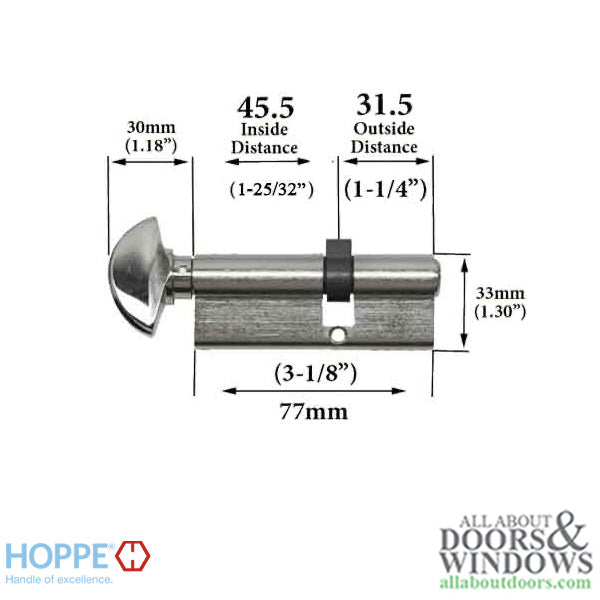 45.5 / 31.5 New Style HOPPE Non-Logo Active 90 Keyed Profile Cylinder Lock, Choose Finish - 45.5 / 31.5 New Style HOPPE Non-Logo Active 90 Keyed Profile Cylinder Lock, Choose Finish