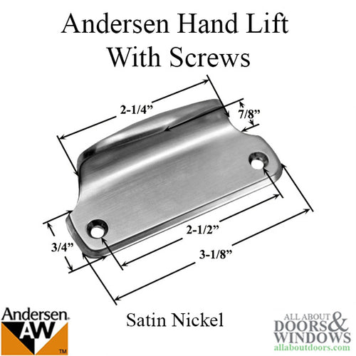 Traditional Hand Sash Lift with Screws for A-Series Double Hung Window - Satin Nickel - Traditional Hand Sash Lift with Screws for A-Series Double Hung Window - Satin Nickel