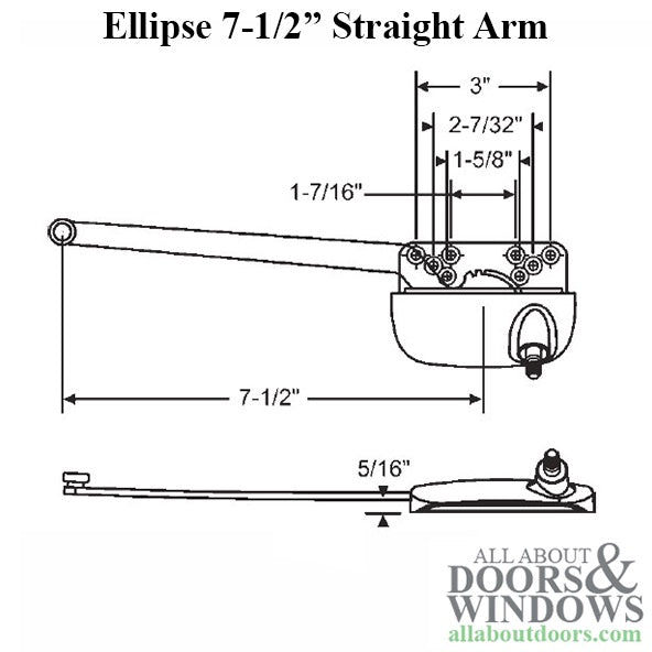 Truth 15.56 Ellipse 7-1/2 single arm casement operator, nylon roller, Right - Truth 15.56 Ellipse 7-1/2 single arm casement operator, nylon roller, Right