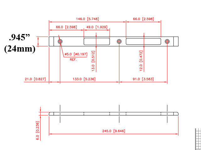 Strike Plate, Raised Latch & Deadbolt,  24mm x 227mm x 6mm - Right - Strike Plate, Raised Latch & Deadbolt,  24mm x 227mm x 6mm - Right