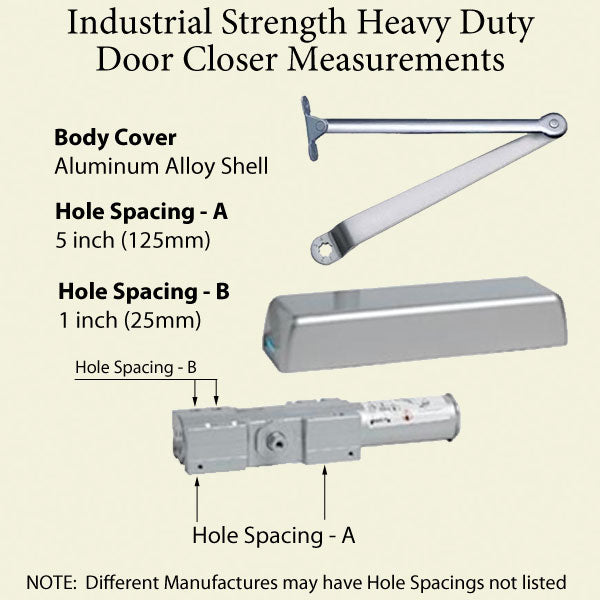 Grade 1 Industrial Strength Door Closer w/ Regular Arm, Adjustable Spring Size 1-6, Choose Color - Grade 1 Industrial Strength Door Closer w/ Regular Arm, Adjustable Spring Size 1-6, Choose Color