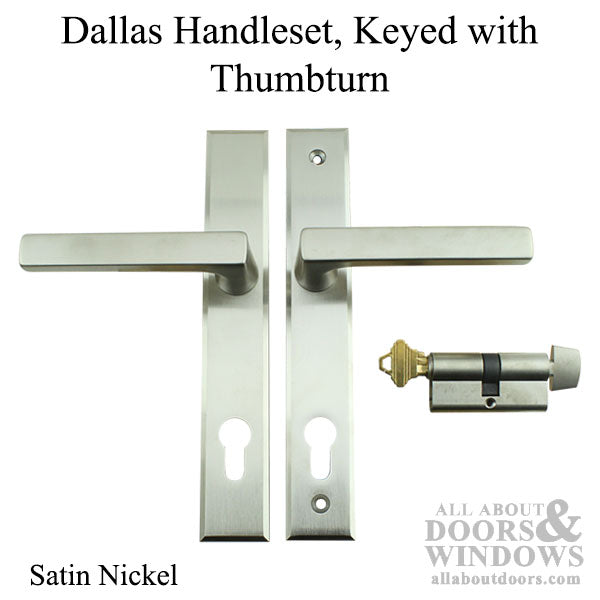 Dallas Contemporary Lever Handle, Keyed Active with Thumbturn,  M1643 / 2161N Set - Satin Nickel - Dallas Contemporary Lever Handle, Keyed Active with Thumbturn,  M1643 / 2161N Set - Satin Nickel