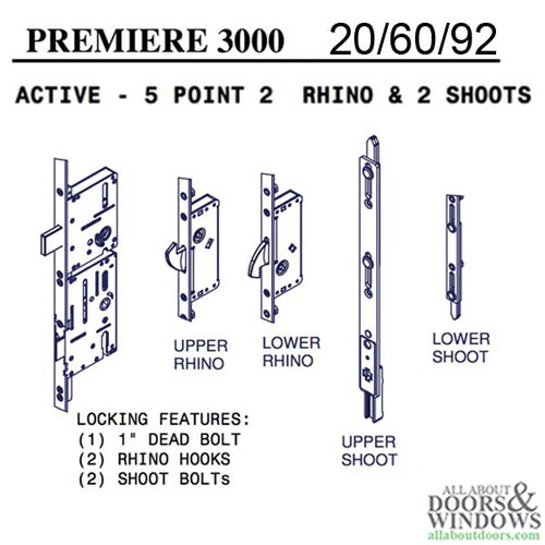 Multi-Point Lock P3000 Active 5-Point Rhino Hook and Shootbolts 60mm Backset - Multi-Point Lock P3000 Active 5-Point Rhino Hook and Shootbolts 60mm Backset