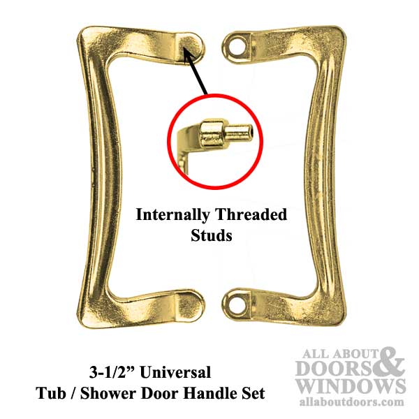 3-1/2 Inch Universal Shower Door / Tub Enclosure Handle Set - Brass - 3-1/2 Inch Universal Shower Door / Tub Enclosure Handle Set - Brass