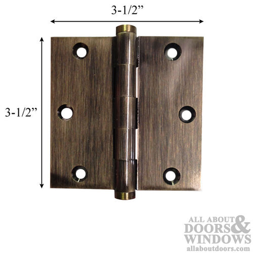 3.5 x 3.5 inch, Square Corners, Solid Brass Hinges, Pairs, Antique Brass - 3.5 x 3.5 inch, Square Corners, Solid Brass Hinges, Pairs, Antique Brass
