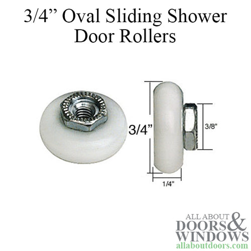 3/4 Inch Oval Sliding Shower Door Rollers and Clear Bumper Set - 3/4 Inch Oval Sliding Shower Door Rollers and Clear Bumper Set