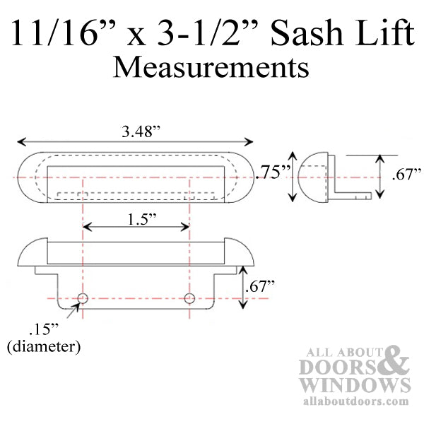 Recessed Plastic Sash Lift, 11/16 x 3-1/2 Inches, 3 Holes - Recessed Plastic Sash Lift, 11/16 x 3-1/2 Inches, 3 Holes