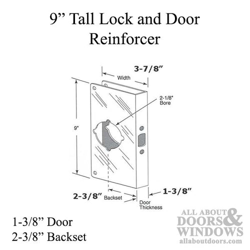 9 Inch Tall Combination Door Reinforcer - Antique Brass - 9 Inch Tall Combination Door Reinforcer - Antique Brass