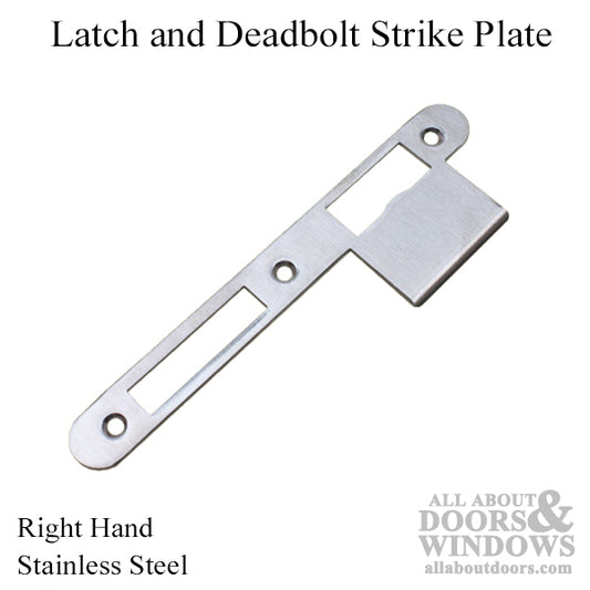 Latch and Deadbolt Strike Plate, Right Hand - Stainless Steel