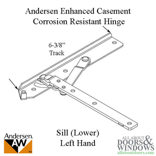 Andersen 22 Inch Enhanced Casement Corrosion Resistant Straight Arm Sill Hinge, Left - Andersen 22 Inch Enhanced Casement Corrosion Resistant Straight Arm Sill Hinge, Left