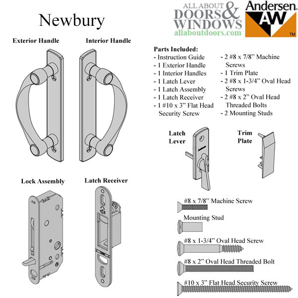 Andersen Newbury 2 Panel Gliding Door Hardware Set - Bright Brass - Andersen Newbury 2 Panel Gliding Door Hardware Set - Bright Brass