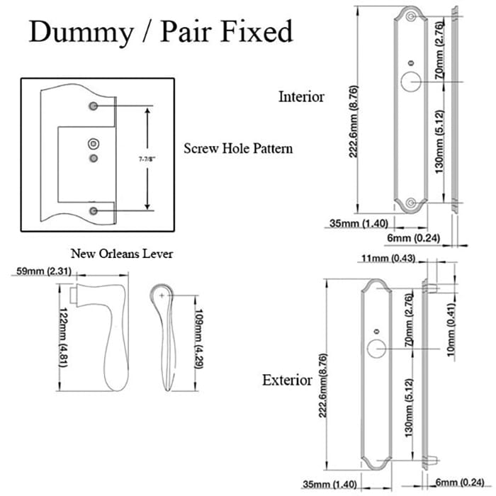 HOPPE Multipoint Dummy Handle Set with New Orleans Lever Resista Brass - HOPPE Multipoint Dummy Handle Set with New Orleans Lever Resista Brass
