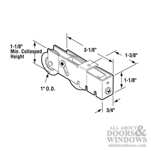 Tandem Roller Assembly - Sliding Patio Door, Steel Ball Bearing - Tandem Roller Assembly - Sliding Patio Door, Steel Ball Bearing