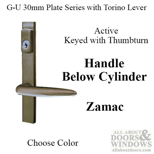 G-U Torino Handle & 30mm Plate, Zamac, Active, Key & Thumbturn (Handle Below Cylinder) Choose Color