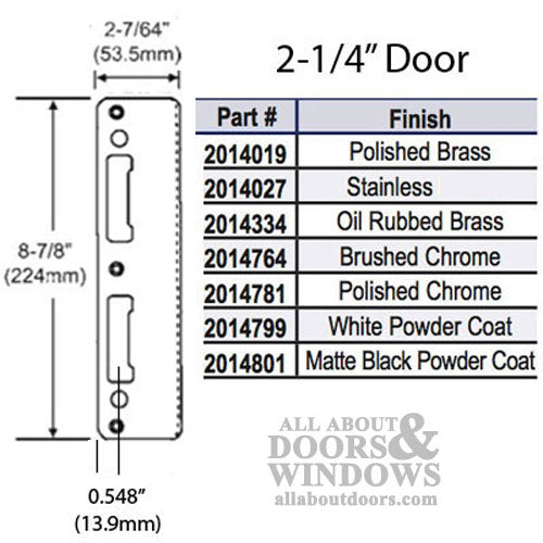 Latch & Deadbolt Strike Plate, 2-1/4 Door - Polished Brass - Latch & Deadbolt Strike Plate, 2-1/4 Door - Polished Brass