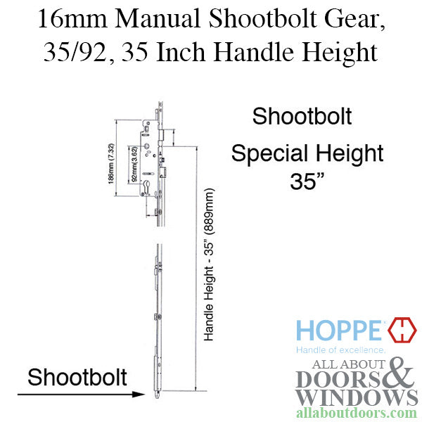 16mm Manual Shootbolt Gear, 35/92, 35 Inch Handle Height - 16mm Manual Shootbolt Gear, 35/92, 35 Inch Handle Height