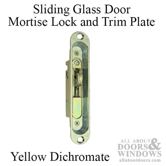 Mortise Lock and Trim Plate with 45 Degree Slot for Sliding Glass Door - Yellow Dichromate