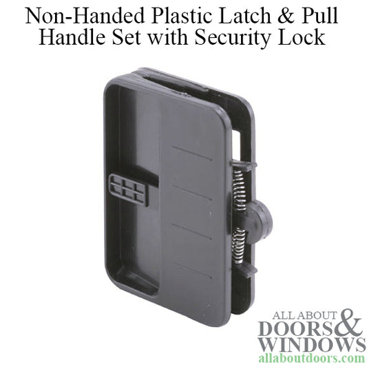 Non-Handed Plastic Latch & Pull Handle Set with Security Lock for Sliding Screen Door - Black