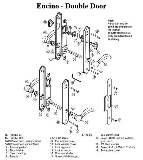 Hardware Kit, Double Door, Encino, Active / Passive - Distressed Bronze - Hardware Kit, Double Door, Encino, Active / Passive - Distressed Bronze