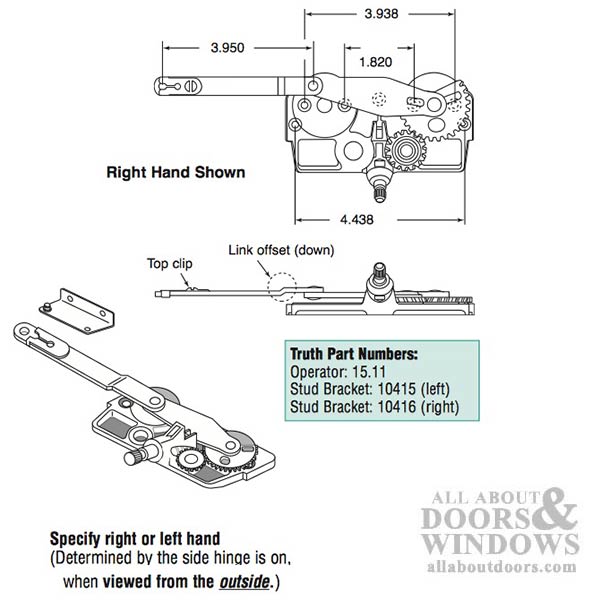 Truth Dyad Casement Operator, Wood windows, Link offset down, Right hand - Truth Dyad Casement Operator, Wood windows, Link offset down, Right hand