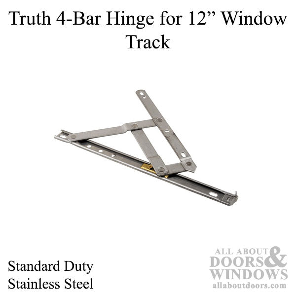 4 bar Hinge, 12 inch window Track, Truth 34.55 - Stainless Steel - 4 bar Hinge, 12 inch window Track, Truth 34.55 - Stainless Steel