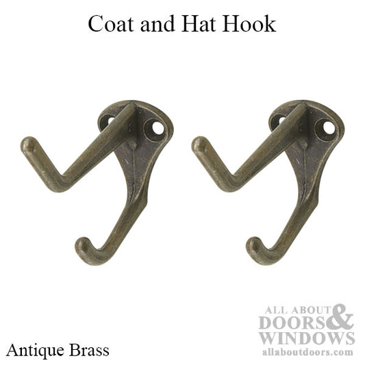 Coat and Hat Hook in Antique Brass