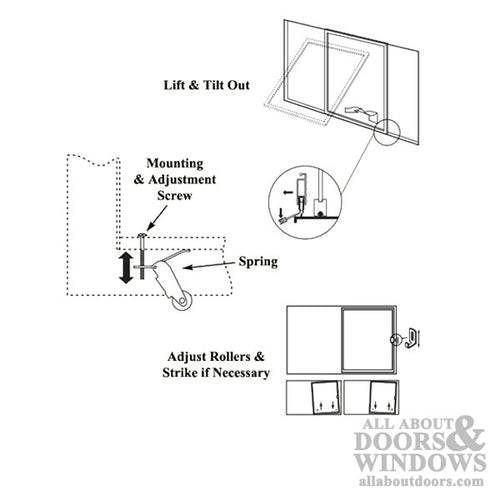 Straight Spring Tension Roller Assembly with 1-1/4 Inch Nylon Wheel for Sliding Screen Door - Straight Spring Tension Roller Assembly with 1-1/4 Inch Nylon Wheel for Sliding Screen Door