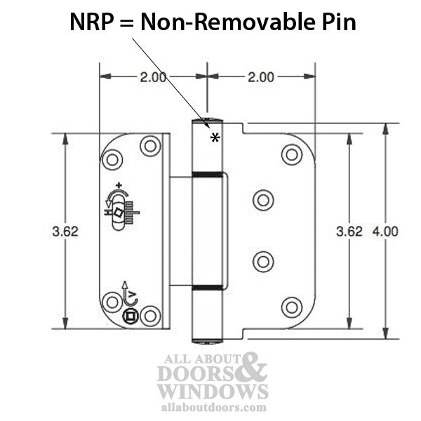 3-5/8 x 4 Adjustable Hinge, All in one (V-H) NRP Door, Steel Base - 3-5/8 x 4 Adjustable Hinge, All in one (V-H) NRP Door, Steel Base