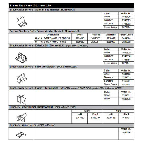 Andersen Tilt-Wash (DC) and (TW) Windows - Bracket w/screws - Sill (Stormwatch) - Terratone - Andersen Tilt-Wash (DC) and (TW) Windows - Bracket w/screws - Sill (Stormwatch) - Terratone