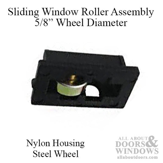 Sliding Window Roller Assembly, 5/8 inch Wheel Diameter, Nylon / Steel