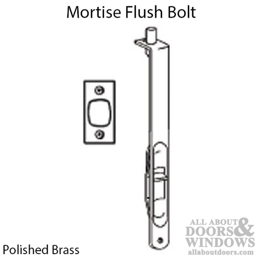 Flush Bolt, Mortise Lever, 6 Inch Radius face- Polished Brass