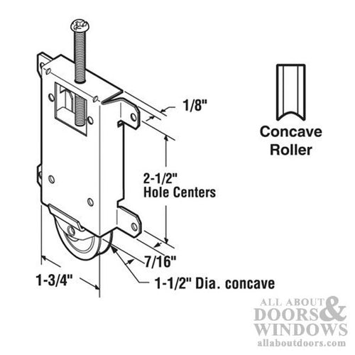 Mirror closet door roller 1-1/2 Nylon concave wheel -Discontinued - Mirror closet door roller 1-1/2 Nylon concave wheel -Discontinued