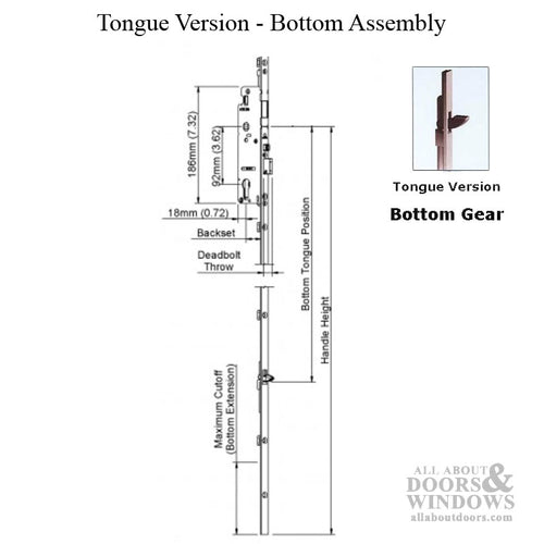 Hoppe 16mm Manual 45/92 Gear, Tongue at 29.65