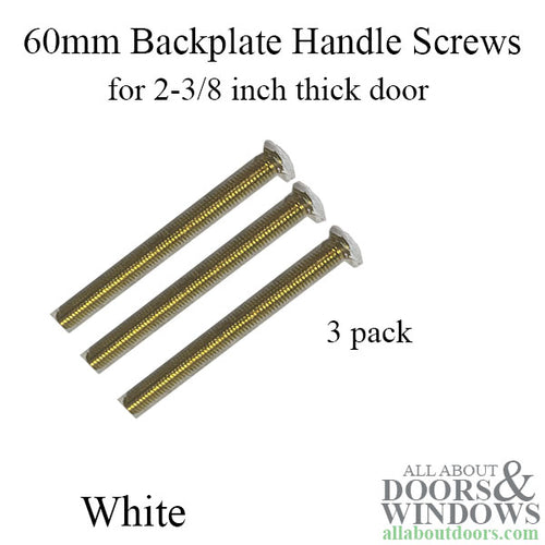 60mm Hoppe Handle Screws, 3 pack - For 2 3/8 Inch Doors - White - 60mm Hoppe Handle Screws, 3 pack - For 2 3/8 Inch Doors - White