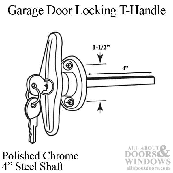 Garage Door Locking T Handle with Keys, Campers and RVs - Polished Chrome - Garage Door Locking T Handle with Keys, Campers and RVs - Polished Chrome