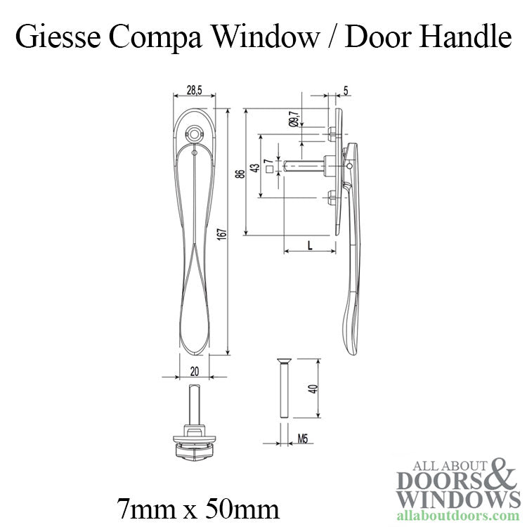 Compa Window / Door Handle 7mm x 50mm Spindle - Compa Window / Door Handle 7mm x 50mm Spindle