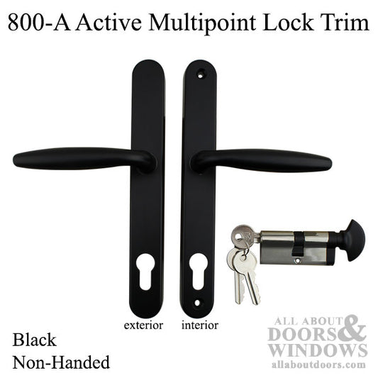 Active Handleset 800A Euro Non-Handed Multipoint Lock Trim - Black