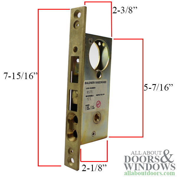Baldwin Passage Sliding Door Lock- Polished Brass - Baldwin Passage Sliding Door Lock- Polished Brass