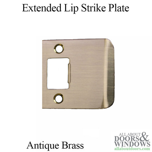 Strike Plate, Latch Extended Lip, Square Corners, 2-1/2" x 2-1/4" inch - Antique Brass