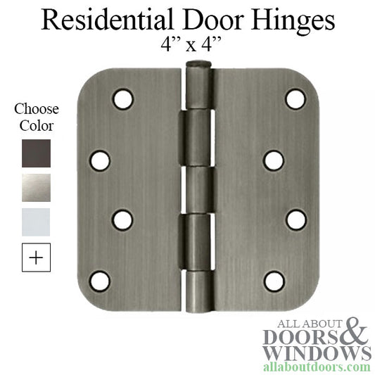 4 x 4 x 5/8" Radius Residential Steel Hinge, Pair